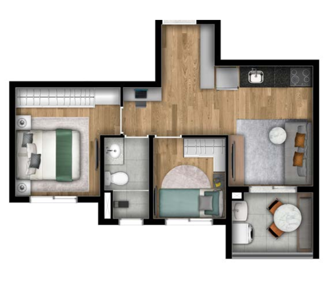 Planta — 2 quartos