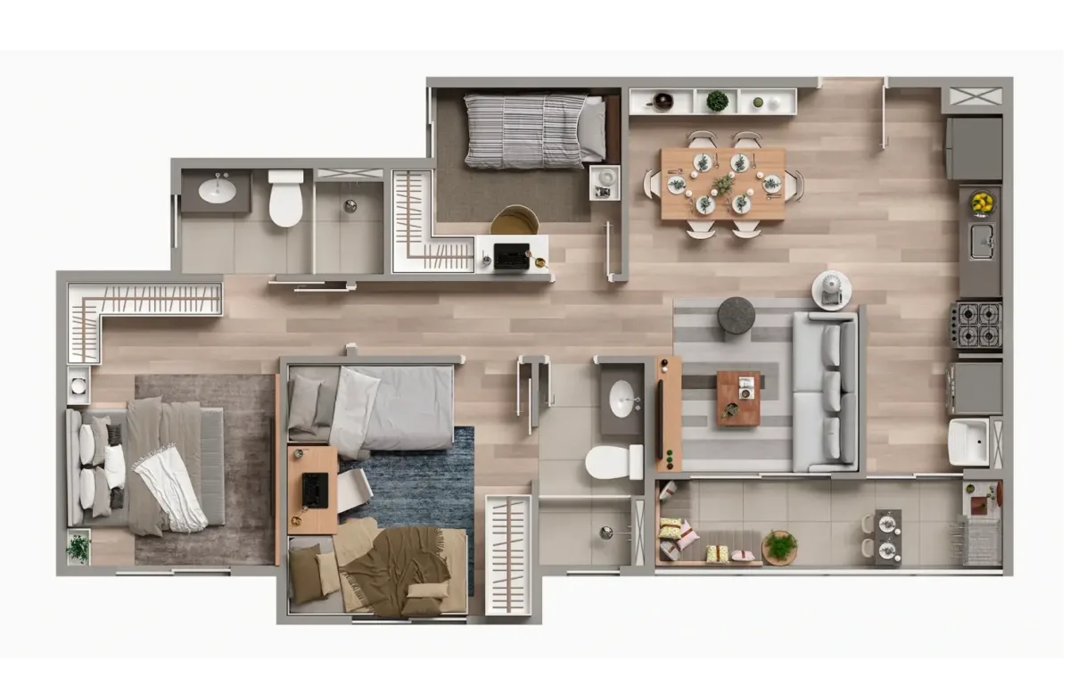 Planta — 3 quartos com suíte